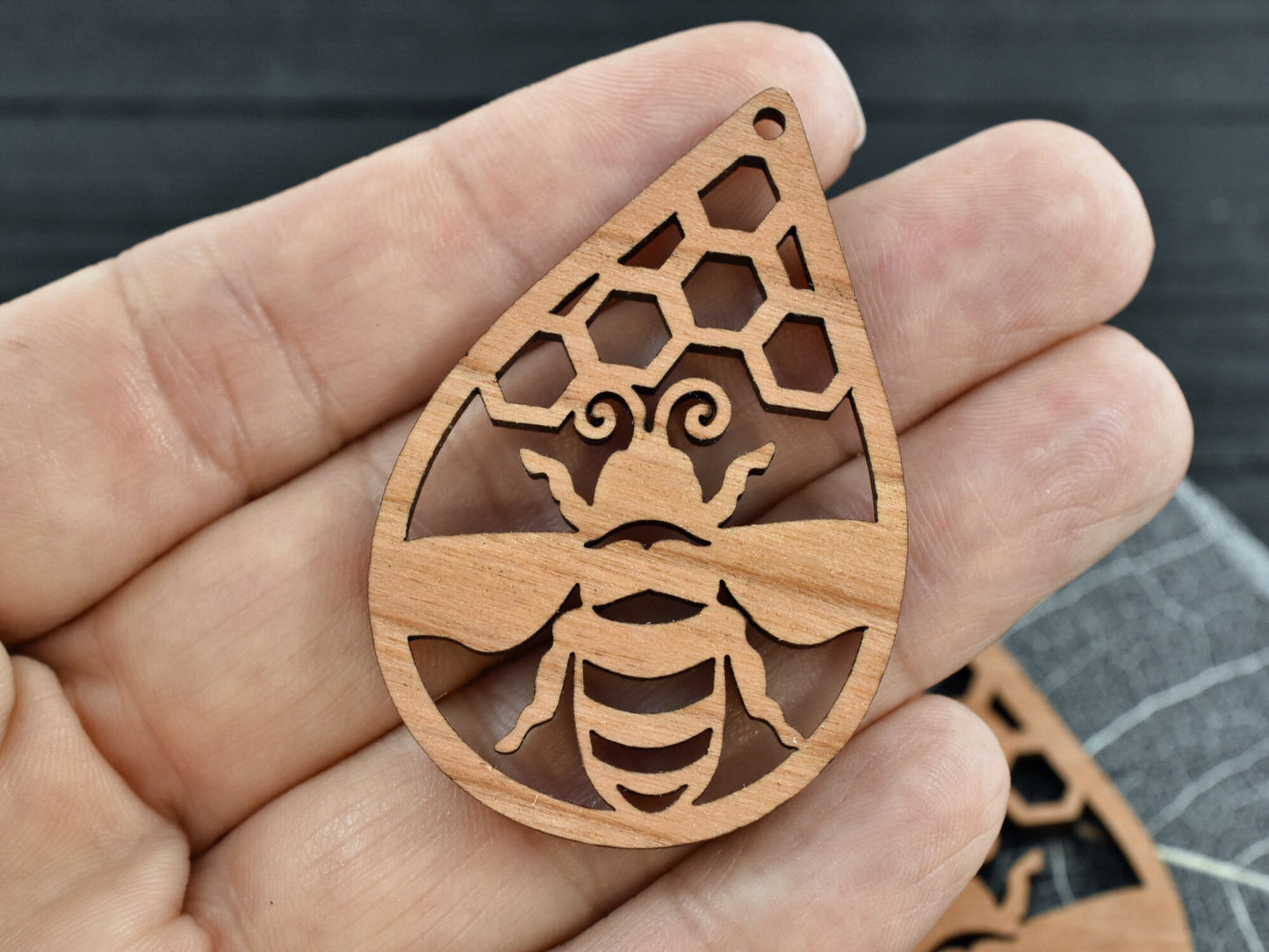 Bee Pendant - Wood Pendant - Boho Pendant - Lightweight Pendant - Necklace Pendant - 51x34 - (1102)