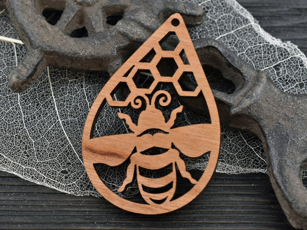 Bee Pendant - Wood Pendant - Boho Pendant - Lightweight Pendant - Necklace Pendant - 51x34 - (1102)