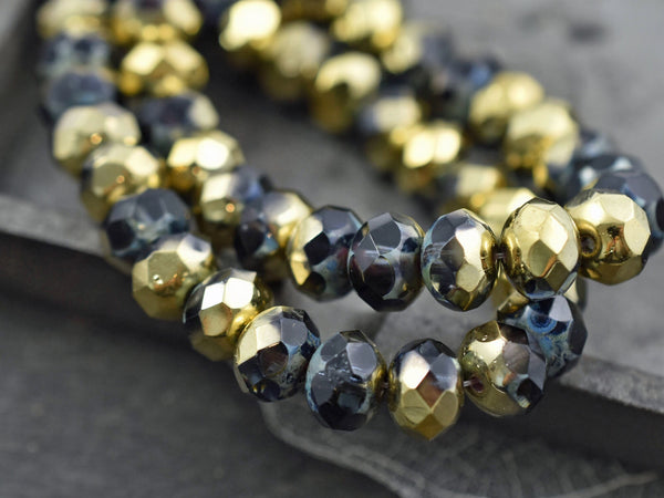 Czech Glass Beads - Rondelle Beads - Fire Polish Beads - Blue Beads - 25pcs - 6x8mm (B225)