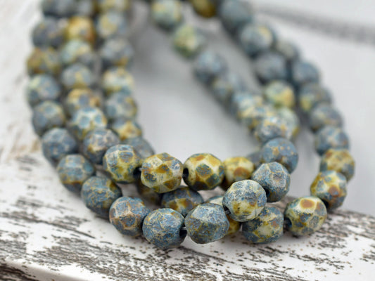 Etched Beads - Czech Glass Beads - Picasso Beads - Fire Polish Beads - Round Beads - 4 or 6mm