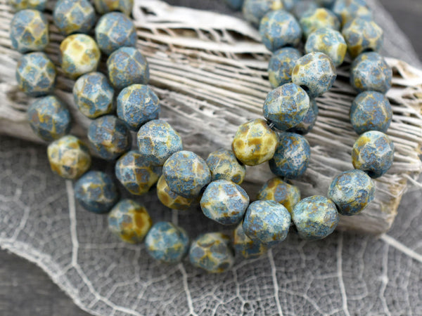 Etched Beads - Czech Glass Beads - Picasso Beads - Fire Polish Beads - Round Beads - 4 or 6mm