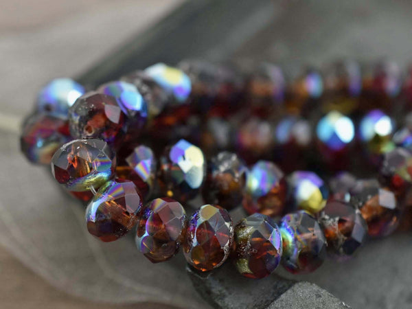 Czech Glass Beads - Picasso Beads - Rondelle Beads - Czech Glass Rondelles - Fire Polished Beads - 6x8mm -  25pcs (5157)