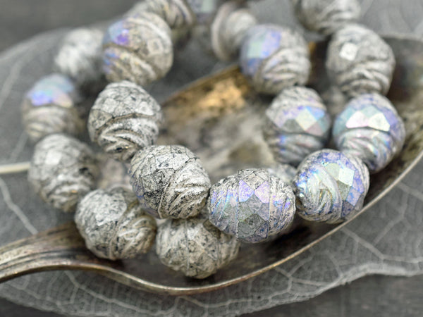 Czech Glass Beads - Turbine Beads - Cathedral Beads - Silver Beads - Picasso Beads - Fire Polished Beads - 13x15mm - 4pcs - (6153)