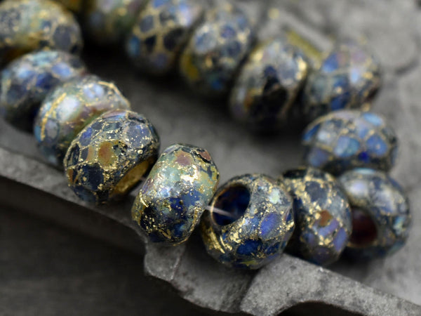 Roller Beads - Rondelle Beads - Large Hole Beads - Picasso Beads - 5mm Hole Beads - Czech Glass Beads - 8x12mm - 6pcs - (2208)