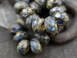 Roller Beads - Rondelle Beads - Large Hole Beads - Picasso Beads - 5mm Hole Beads - Czech Glass Beads - 8x12mm - 6pcs - (2208)