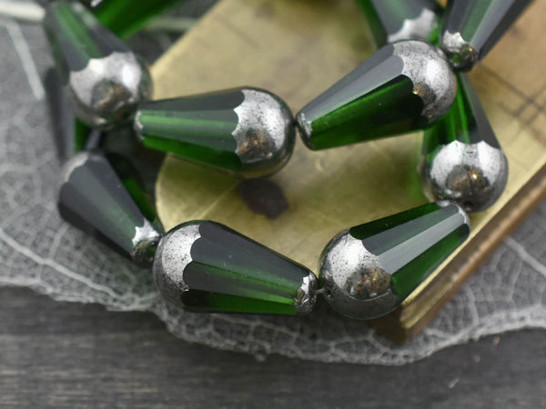 Czech Glass Beads - Drop Beads - Teardrop Beads - Picasso Beads - Faceted Beads - 8x15mm - 4pcs - (5852)