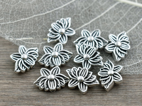 *25* 9x12mm Antique Silver Lotus Flower Beads