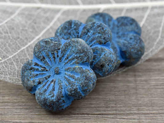 Czech Glass Beads - Flower Beads - Hibiscus Beads - Etched Beads - Picasso Beads - Hawaiian Flower Beads - 21mm - (1739)