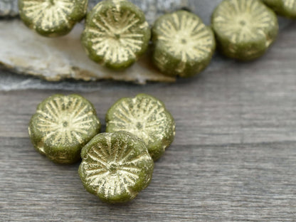 Czech Glass Beads - Flower Beads - Etched Beads - 14mm Hawaiian Flower Beads - Czech Beads - Hibiscus Flowers - 6pcs (A52)