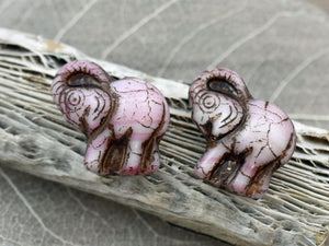 Picasso Beads - Elephant Beads - Czech Glass Beads - Patina Beads - Elephant Pendant - Pink Elephant - 21x20mm - 2pcs - (6000)