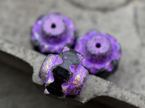 Crown Beads - Czech Glass Beads - Chunky Beads - Purple Beads - Large Glass Beads - 13x15mm - 4pcs - (B190)