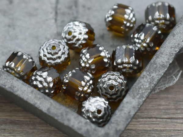 Czech Glass Beads - Cathedral Beads - Fire Polish Beads - Silvered Topaz - 6, 8 or 10mm