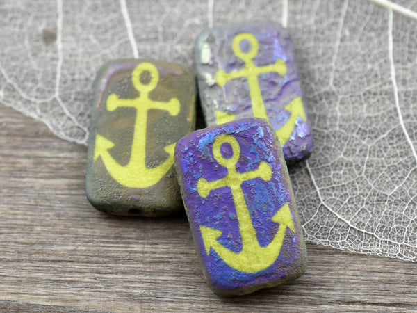 Czech Glass Beads - Anchor Beads - Laser Etched Beads - Nautical Beads - 18x12mm - 2pcs (A476)
