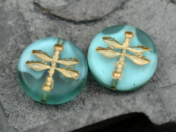 Czech Glass Beads - Dragonfly Beads - Dragonfly Coin Beads - Dragonfly Pendant - 18mm - 2pcs - (3228)