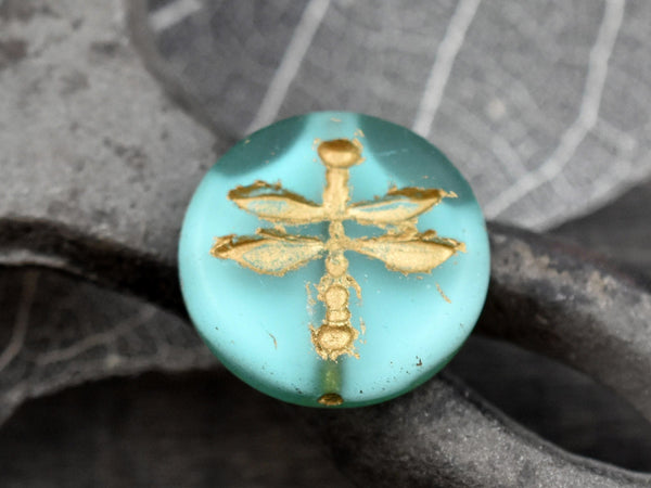 Czech Glass Beads - Dragonfly Beads - Dragonfly Coin Beads - Dragonfly Pendant - 18mm - 2pcs - (3228)