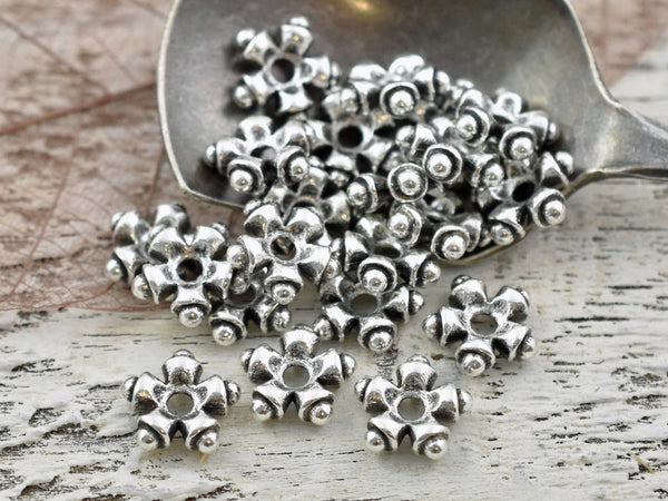 *50* 9mm Antique Silver Star Spacer Beads