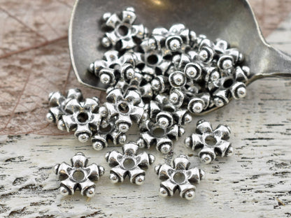 *100* 9mm Antique Silver Star Spacer Beads