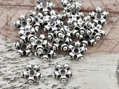 *100* 9mm Antique Silver Star Spacer Beads