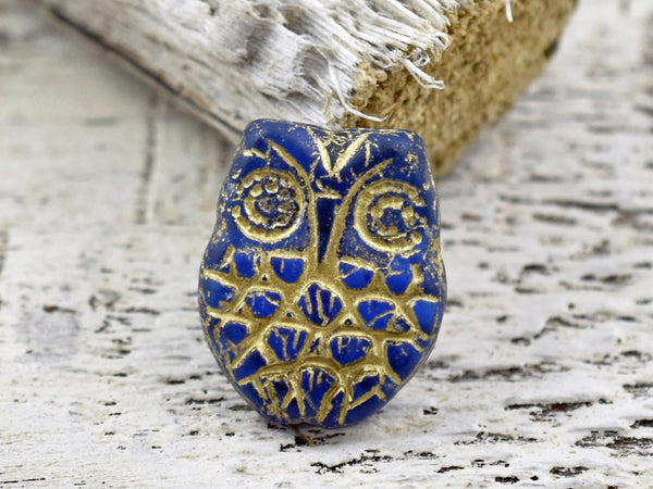 Czech Glass Beads - Owl Beads - Picasso Beads - Horned Owl Bead - Czech Glass Owl - 18x15mm - 4pcs (2069)