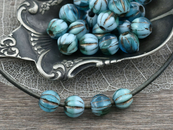 25* 6mm Bronze Washed Tropical Sea Large Hole Melon Beads – The