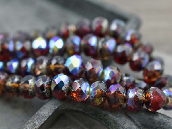 Czech Glass Beads - Picasso Beads - Rondelle Beads - Czech Glass Rondelles - Fire Polished Beads - 6x8mm -  25pcs (5157)