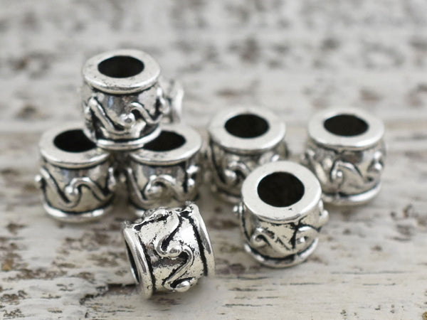 *10* 8x9mm Antique Silver Large Hole Barrel Beads