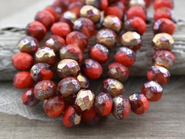 Czech Glass Beads - Rondelle Beads - Etched Beads - Czech Glass Rondelles - Fire Polished Beads - 6x8mm -  25pcs (1640)