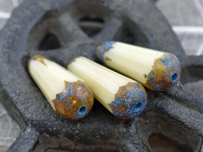 Picasso Beads - Czech Glass Beads - Drop Beads - Teardrop Beads - Faceted Beads - 8x20mm - 2pcs - (4587)