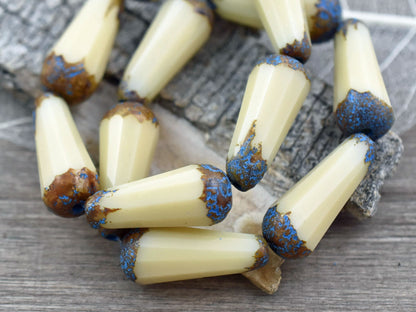 Picasso Beads - Czech Glass Beads - Drop Beads - Teardrop Beads - Faceted Beads - 8x20mm - 2pcs - (4587)