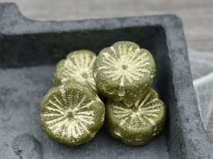 Czech Glass Beads - Flower Beads - Etched Beads - 14mm Hawaiian Flower Beads - Czech Beads - Hibiscus Flowers - 6pcs (A52)