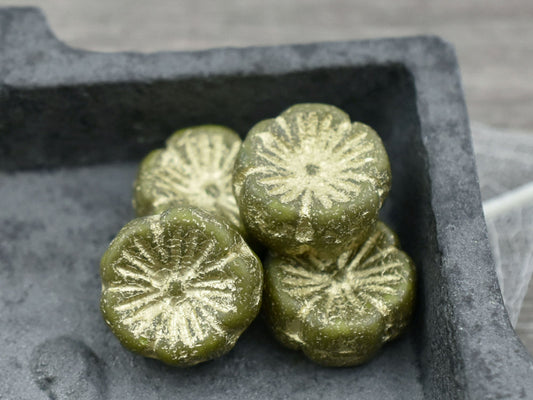 Czech Glass Beads - Flower Beads - Etched Beads - 14mm Hawaiian Flower Beads - Czech Beads - Hibiscus Flowers - 6pcs (A52)