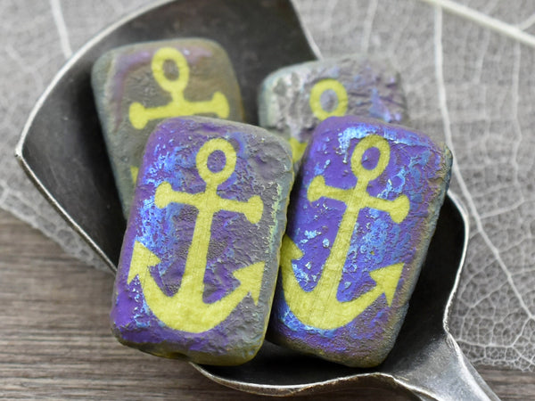 Czech Glass Beads - Anchor Beads - Laser Etched Beads - Nautical Beads - 18x12mm - 2pcs (A476)
