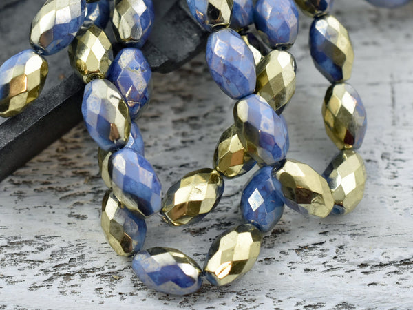 Czech Glass Beads - Faceted Beads - Fire Polished Beads - Oval Beads - 12x8mm - 6pcs (2279)