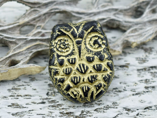 Czech Glass Beads - Owl Beads - Picasso Beads - Horned Owl Bead - Czech Glass Owl - 18x15mm - 4pcs (2524)