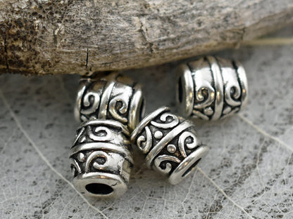 *50* 8mm Antique Silver Large Hole Barrel Beads