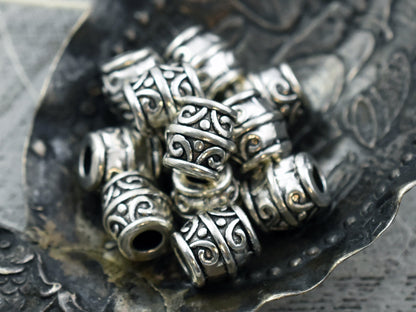 *50* 8mm Antique Silver Large Hole Barrel Beads