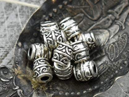 *50* 8mm Antique Silver Large Hole Barrel Beads