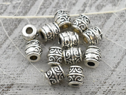 *50* 8mm Antique Silver Large Hole Barrel Beads