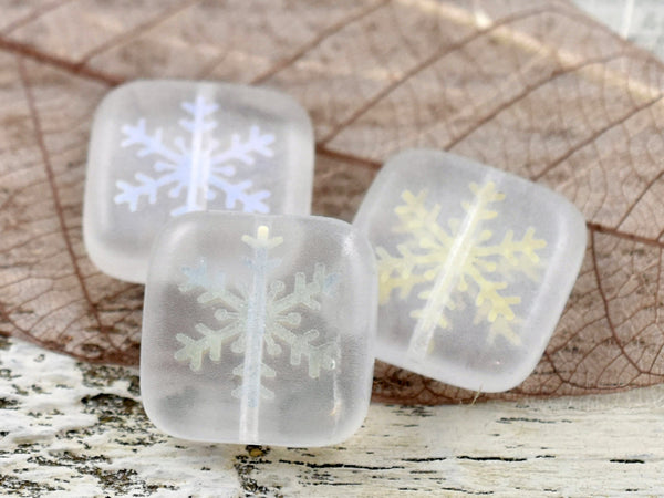 Czech Glass Beads - Snowflake Beads - Laser Etched Beads - Christmas Beads - Square Beads - Spiral Beads - 16mm - 2pcs (A701)