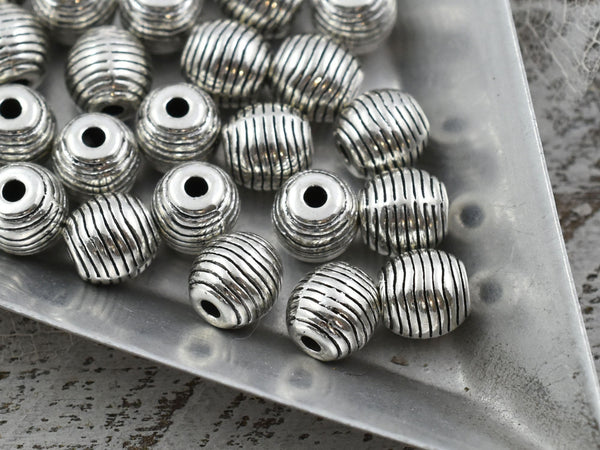 *50* 6mm Antique Silver Beehive Oval Beads