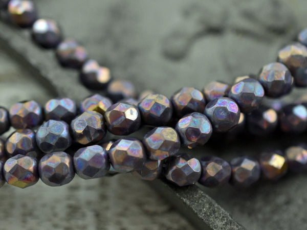 Czech Glass Beads - Fire Polished Beads - Round Beads - Faceted Beads - Purple Beads - Choose Your Own Size