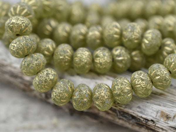 Czech Glass Beads - Rondelle Beads - Etched Beads - Fire Polished Beads - Cruller Rondelle - 6x9mm - 10pcs - (B164)