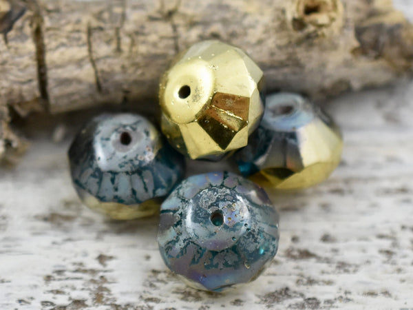Czech Glass Beads - Large Glass Beads - Picasso Beads - Rondelle Beads - Saucer Rondelle - 4pcs - 9x14mm - (6159)