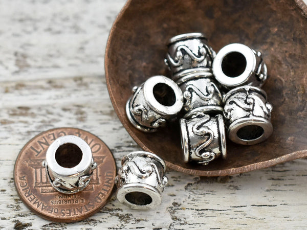 *10* 8x9mm Antique Silver Large Hole Barrel Beads