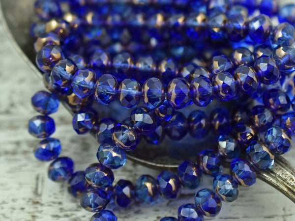Czech Glass Beads - Rondelle Beads - Picasso Beads - Fire Polished Beads - Sapphire Aqua - 25pcs - 5x7mm - (5192)