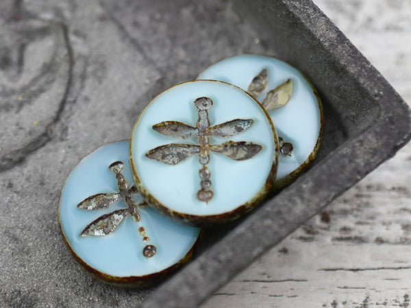 Dragonfly Beads - Picasso Beads - Czech Glass Beads - Dragonfly Coin Beads - Dragonfly Pendant - Czech Glass Dragonfly - 18mm - 2pcs -(3074)