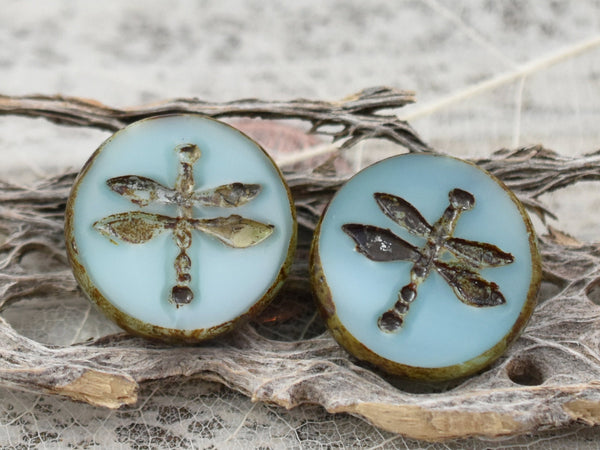 Dragonfly Beads - Picasso Beads - Czech Glass Beads - Dragonfly Coin Beads - Dragonfly Pendant - Czech Glass Dragonfly - 18mm - 2pcs -(3074)