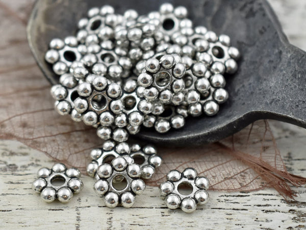 *100* 8mm Antique Silver Heishi Daisy Spacer Beads
