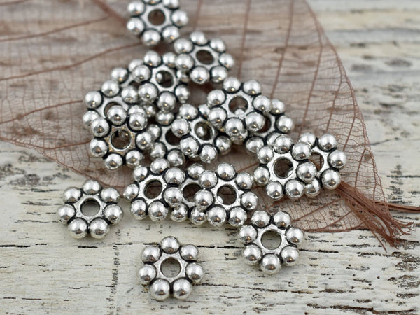 *50* 8mm Antique Silver Heishi Daisy Spacer Beads