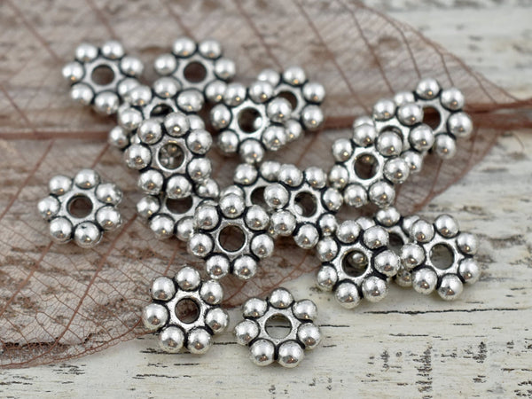 *100* 8mm Antique Silver Heishi Daisy Spacer Beads